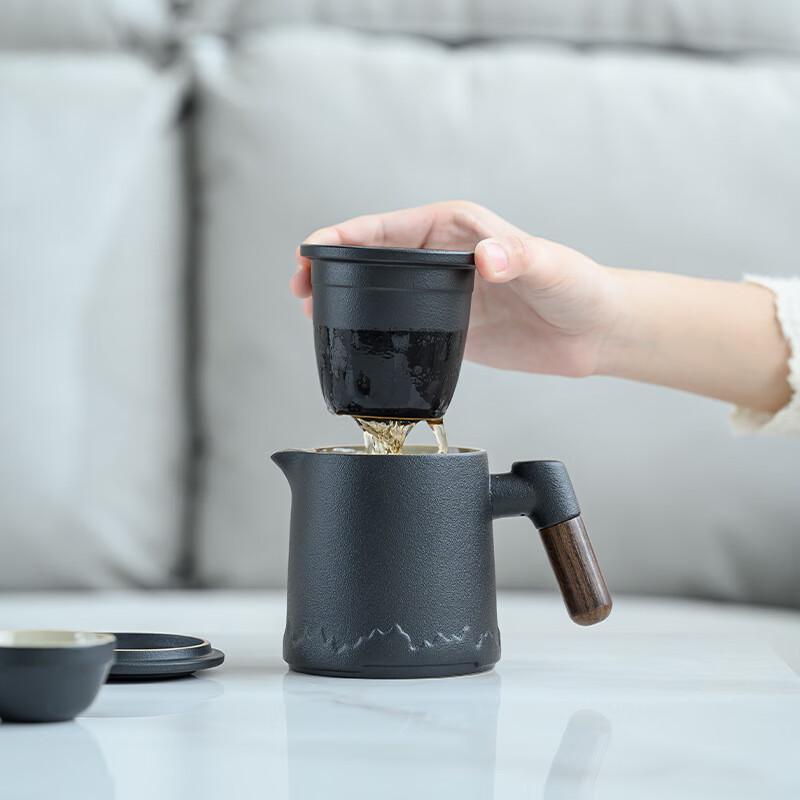 Nordic Portable Ceramic Tea Set with Wooden Handle