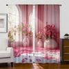 2pc    Window Drapes Pink Flowers and Plants Versatile Polyester Fabric  Without Electricity Family Party Decoration Use for