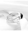 Men's Sterling Silver 925 Black Agate White Gold Plated Open Ring