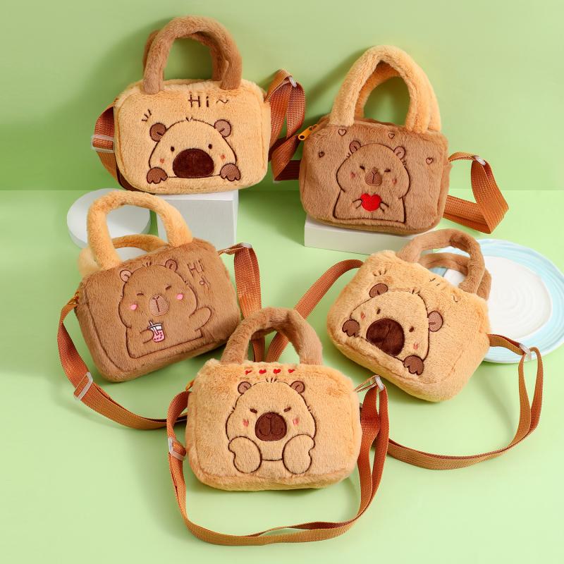 1 Piece Cute Crossbody Bag Animal Capybara Plush Handbag Cartoon Shoulder Bag For Children Couple Gifts
