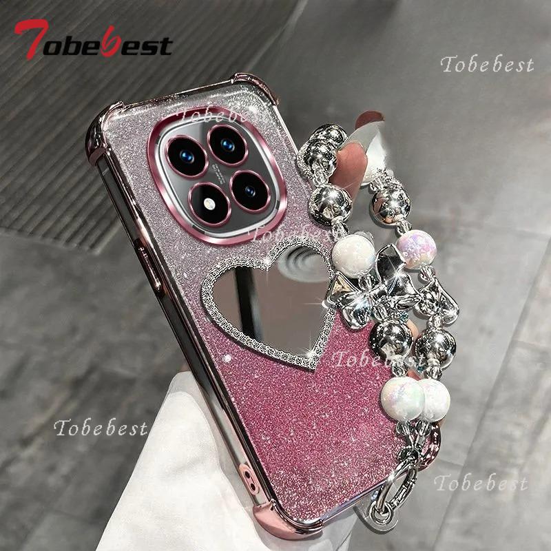 

Блестящий чехол-браслет с зеркалом любви для Xiaomi Redmi Note 14 13 12 11 10 9 9S Pro Plus 4G 5G Противоударный силиконовый чехол Redmi Note 14 4G розовый