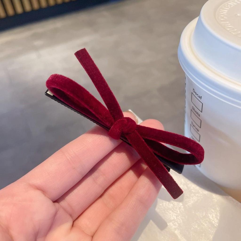 Korean Style Autumn/Winter 2025 Solid Color Bow Hair Clip for Bangs & Ponytails