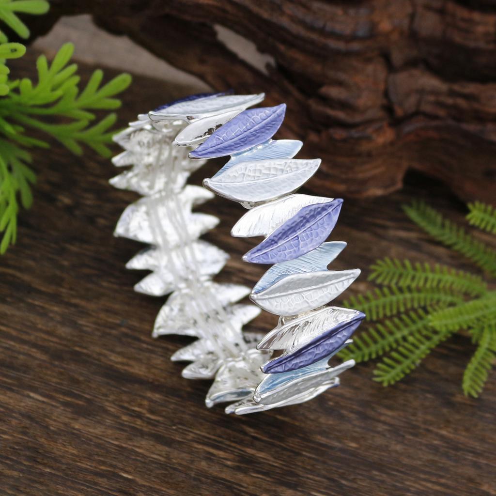 Neues Emaille geometrisches Blatt elastisches Armband, Damenmode hochwertiges Blatt vielseitiges Armband