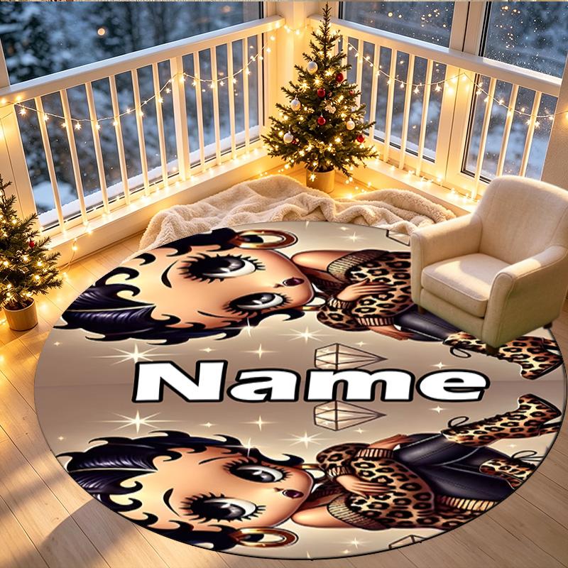 Custom Name Personalized Betty Boop Print Round Rug, Versatile Home Decor Carpet, for Playroom, Apartment, Balcony, Entryway, Hallway Gift