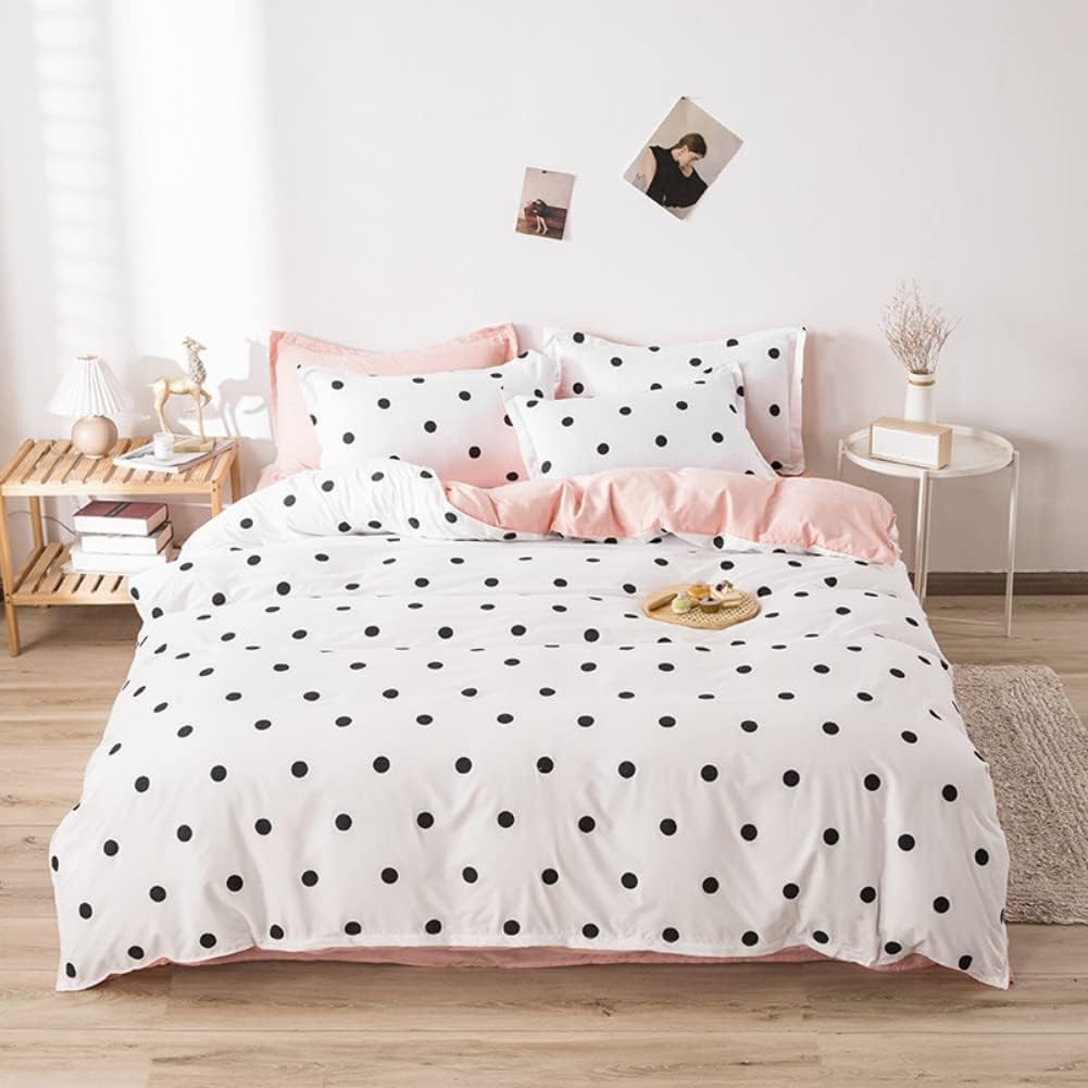 Polka Dots Duvet Cover Cute Kawaii Polka Dots Bedding Set Black and White Comforter Cover for Boys Girls Children Teens Bedroom Decor Minima