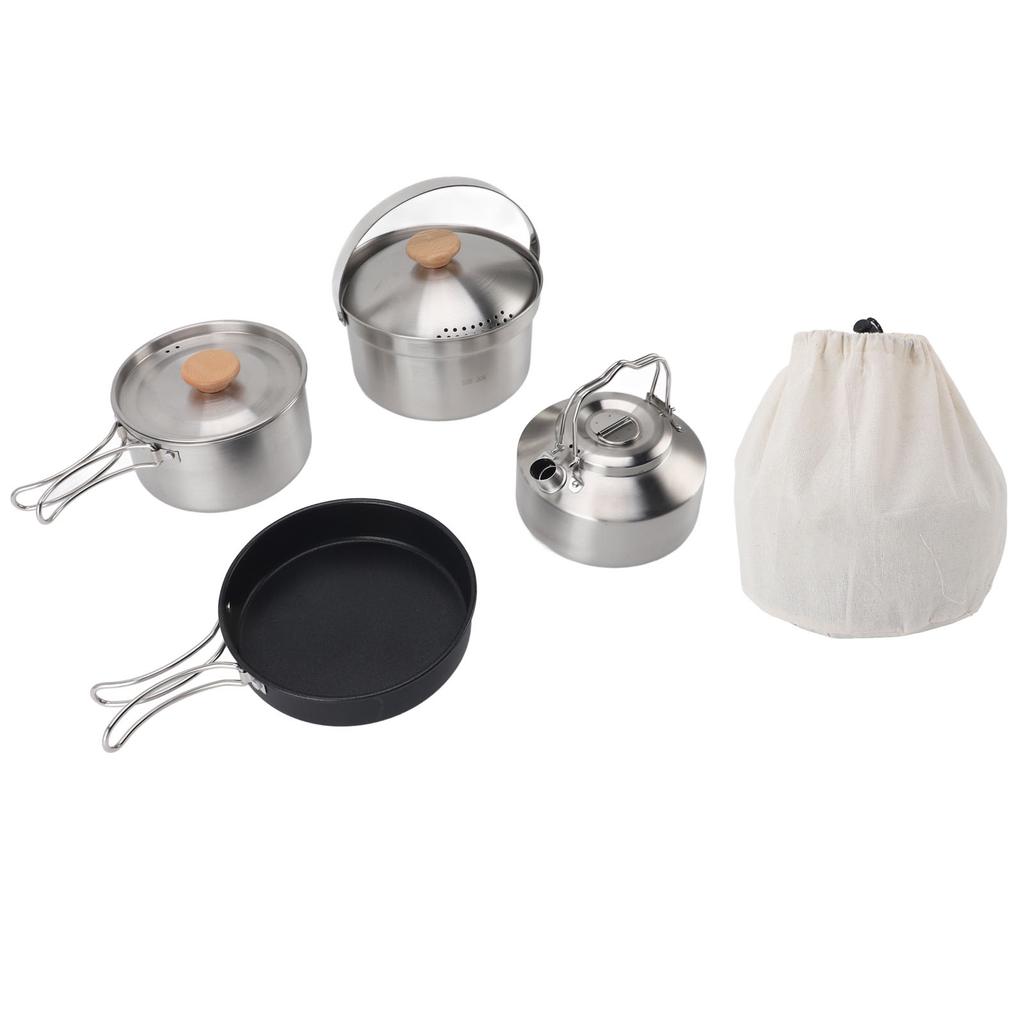 Camping Cookware Set Stainless Steel Pot Pan Kettle Kit Portable Lightweight Outdoor Cooking Set