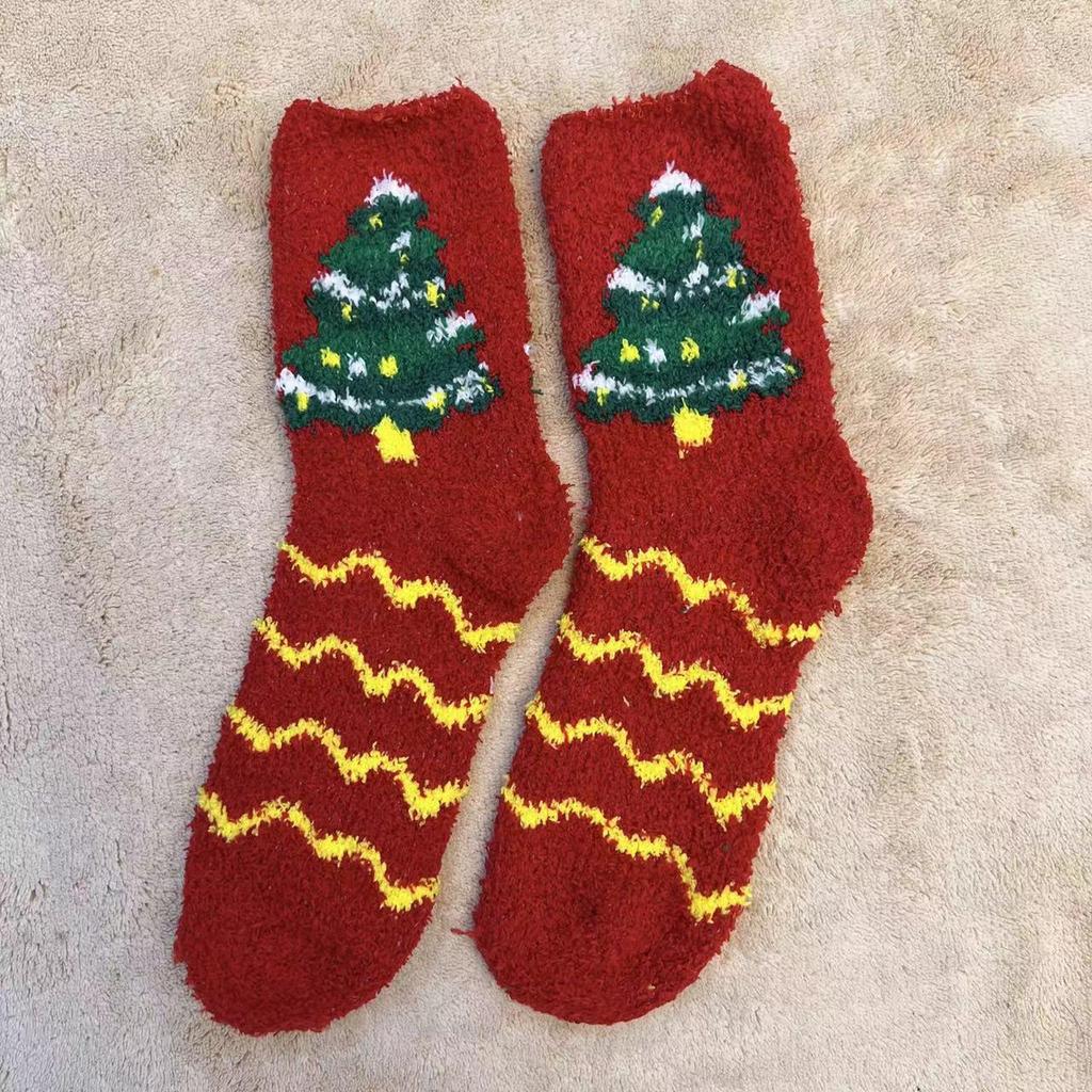 Cozy Coral Fleece Christmas Socks: Velvet Santa Half-Sided, Warm Floor Stockings for Autumn & Winter