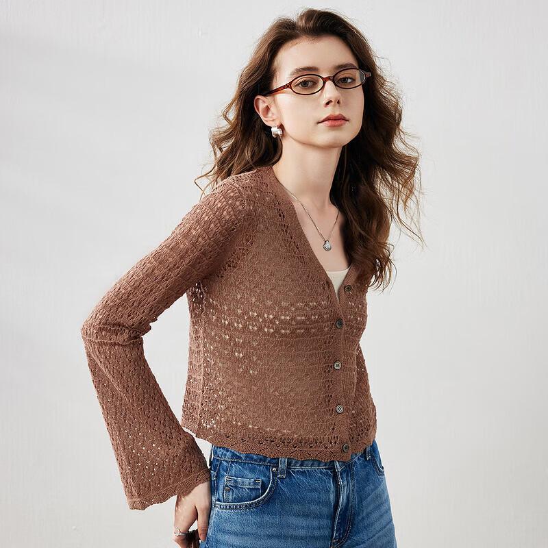 Comonboca Women's Linen Blend Bell Sleeve Knit Cardigan