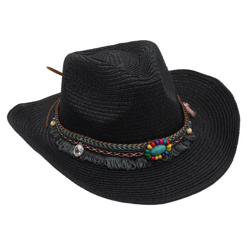 Western Cowboy Straw Hat Summer Sun Hat Beach Hat Ethnic Sun Hat Tibetan Curling