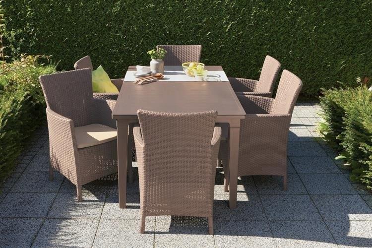 Stuhl Sessel Gartenstuhl für Balkon Terrasse Bequem Allibert + Kissen Beige
