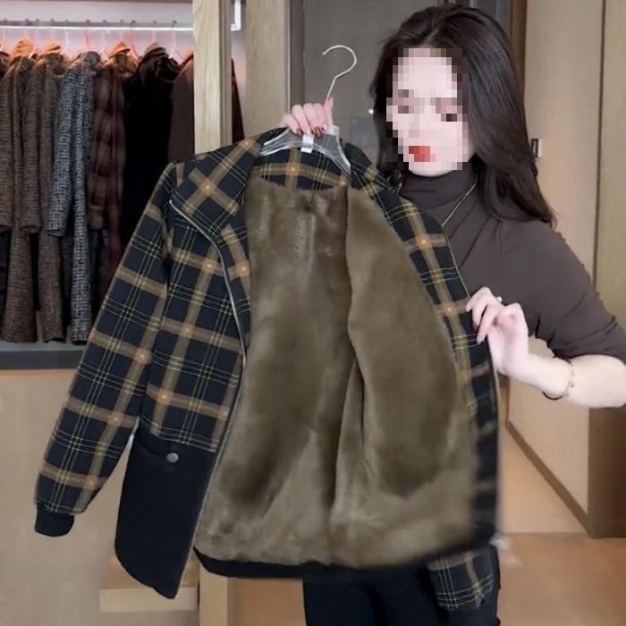 Winter 2025 Fashionable Versatile Casual Loose Mother’s Top with Jacket and Pockets XL