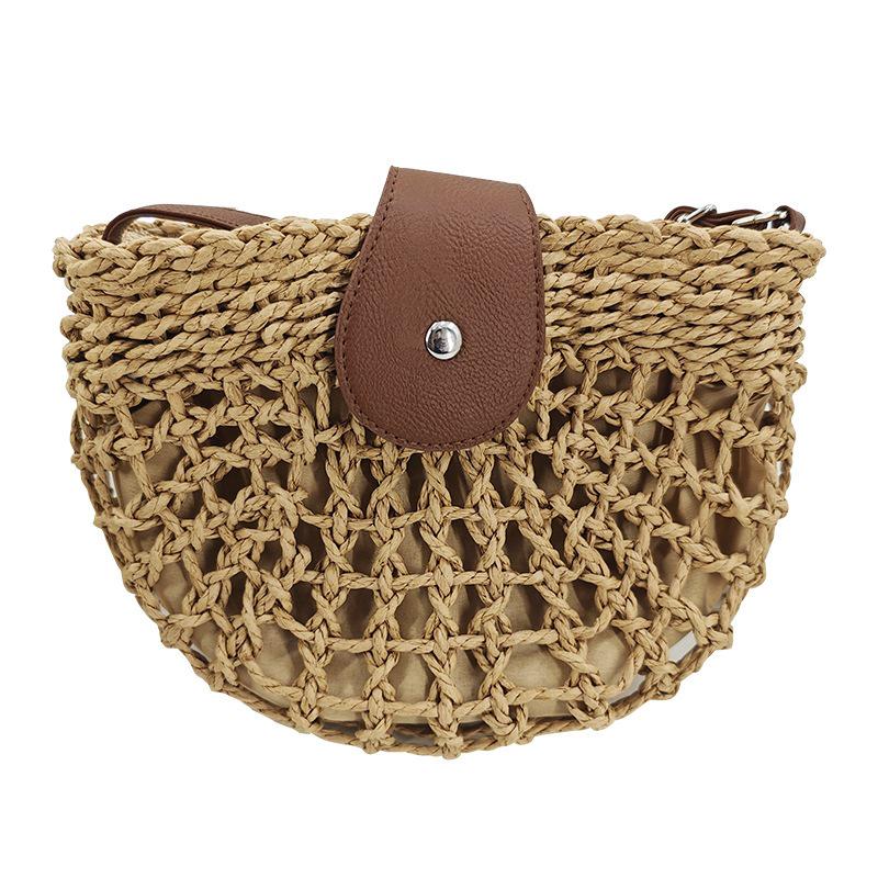 Handmade Small Round Straw Woven Beach Bag - Simple & Casual Design