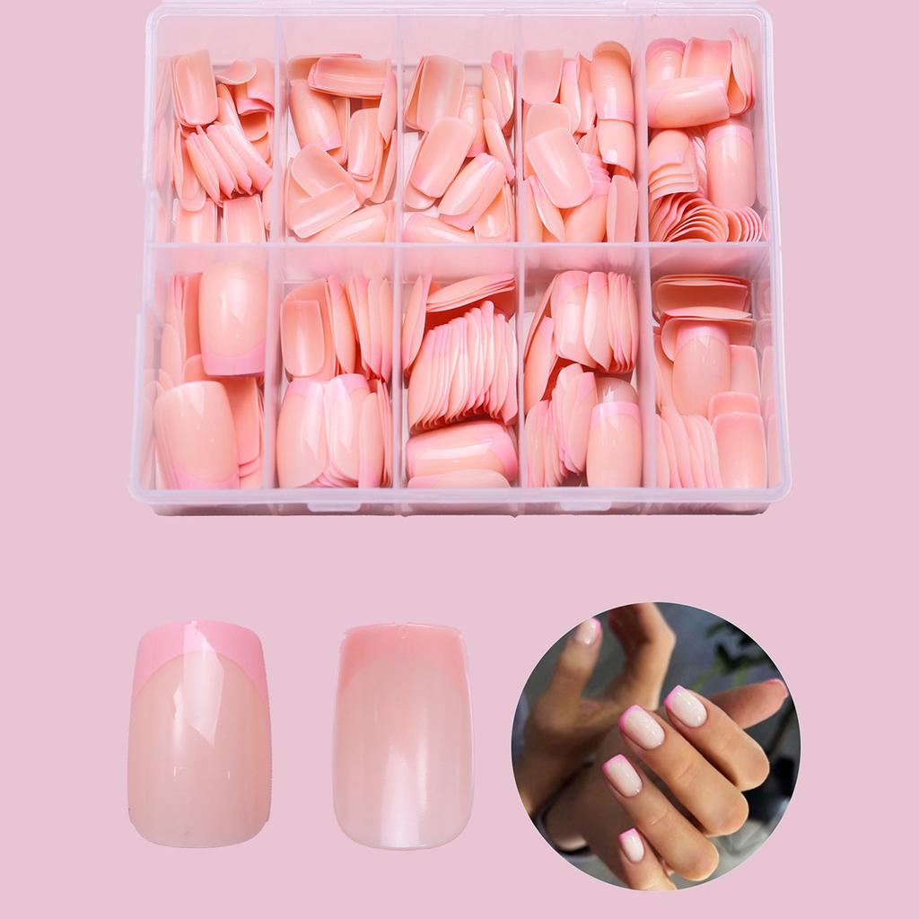 240 Pieces In A Box Wearing Nail Stickers Bare Pink French Border Simple And Versatile Detachable
