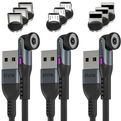 STATIK 360 Magnetic Charging Cable Type C Charger 3 In 1 USB C To USB C Micro USB iProduct Tip USB iProduct Tip USB A Phone Charging Cord Compatible