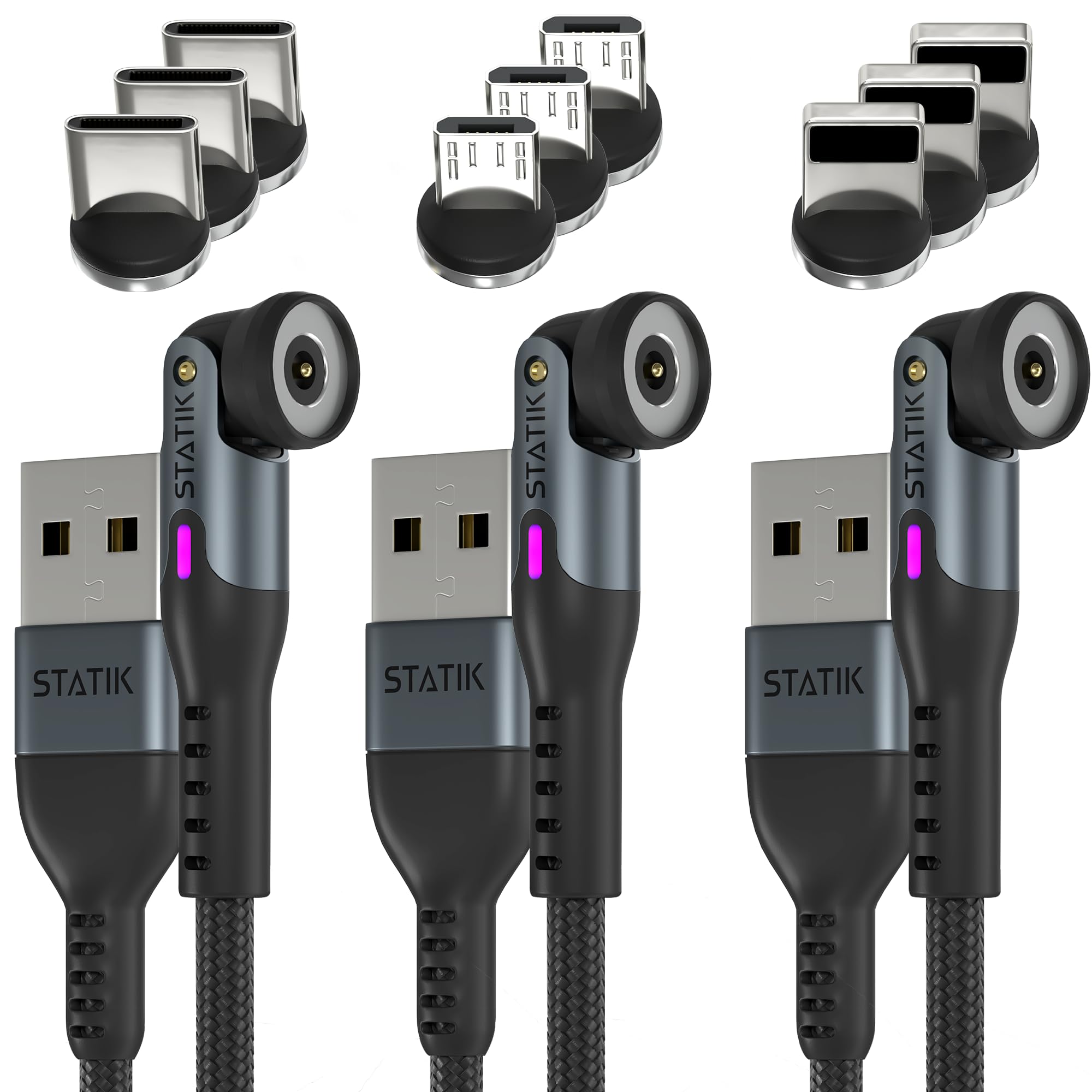 

STATIK 360 Магнитный зарядный кабель Зарядное устройство Type C 3 в 1 USB C к USB C Micro USB Наконечник iProduct USB Наконечник iProduct USB A Кабель для зарядки телефона Совместимый