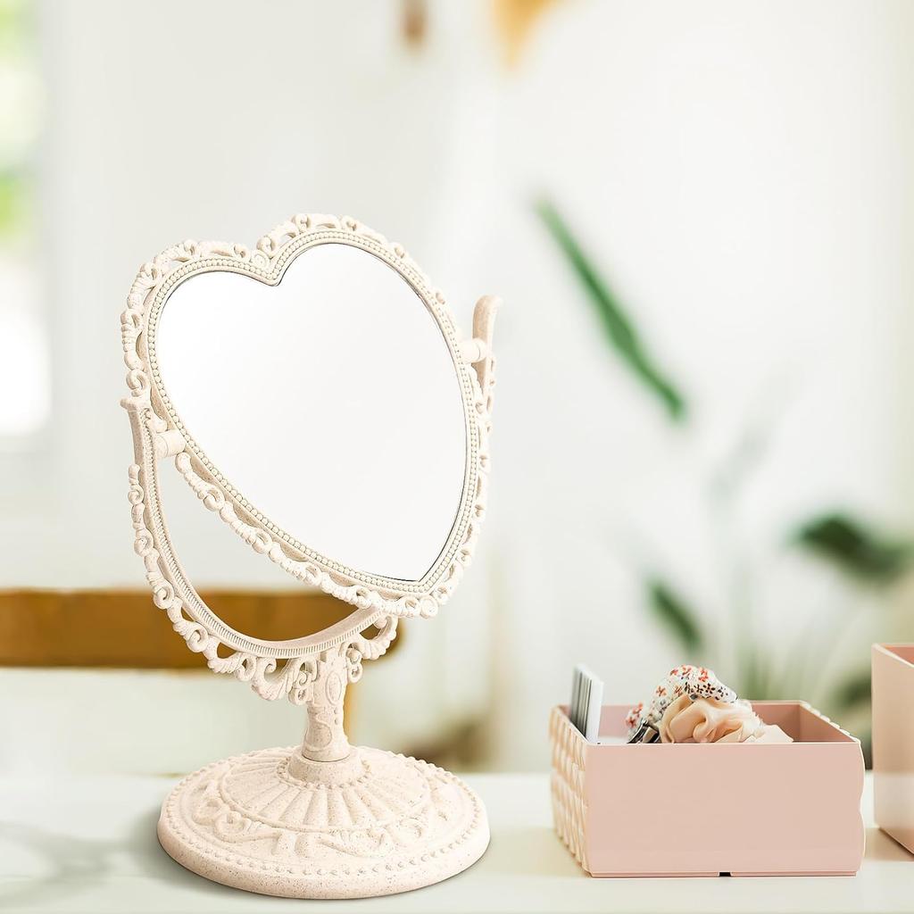 Vintage Rotation Table Mirror, Freestanding Tabletop Makeup Mirror, 360° Double Sided Vanity Tabletop Makeup Mirror for Girl Women Bathroom Bedroom
