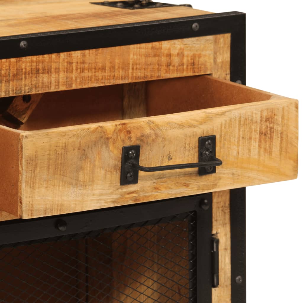 Sideboard 80x31x66 cm Solid Rough Mango Wood and Metal