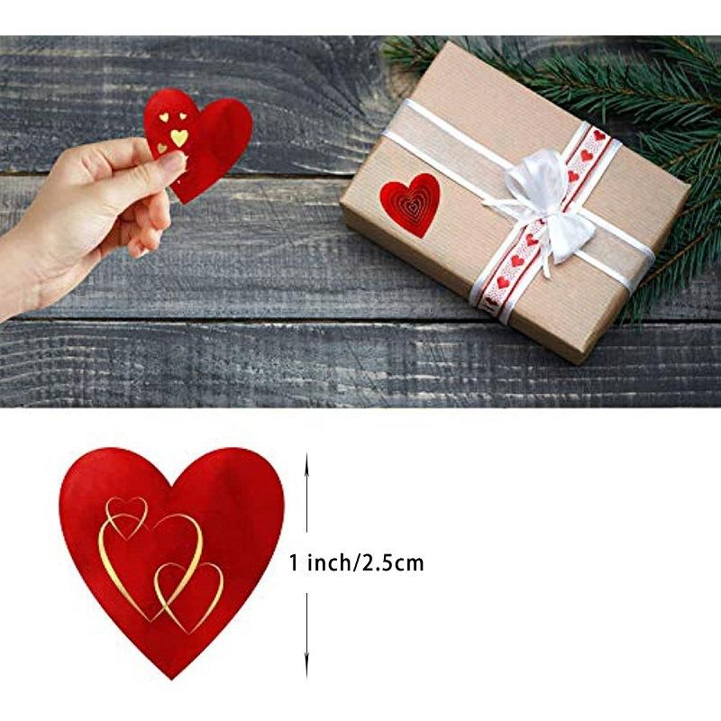 500pcs 1inch Red Love Shaped Stickers Roller Mother's Day Valentine's Day Sticker with Glittering Patterns Gift Decoration Label