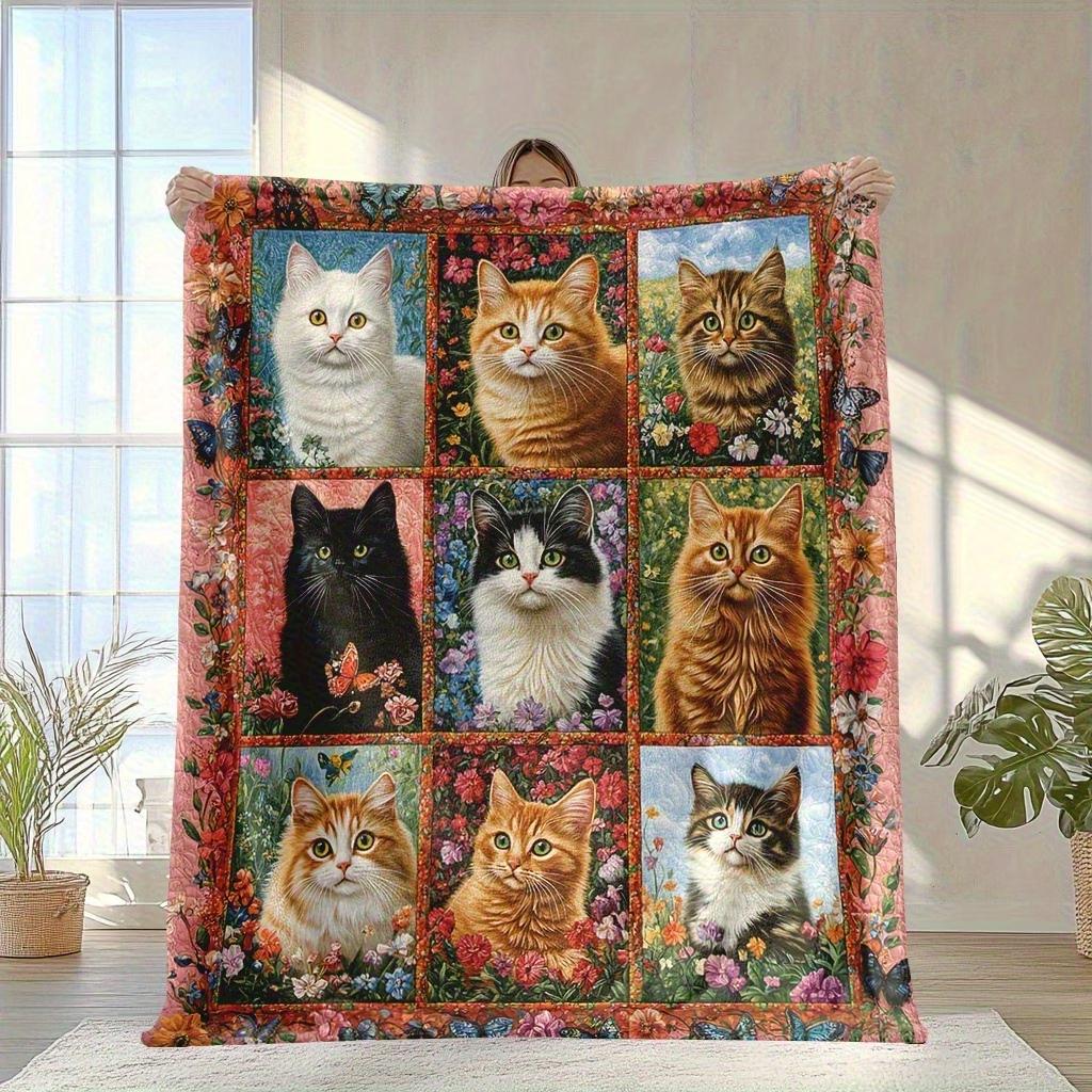 Fantasy Boho Cute Cat Blanket  Comfortable Soft Flannel King Queen Style Sofa Lunch Blanket Living Room Bedroom Decoration Gift