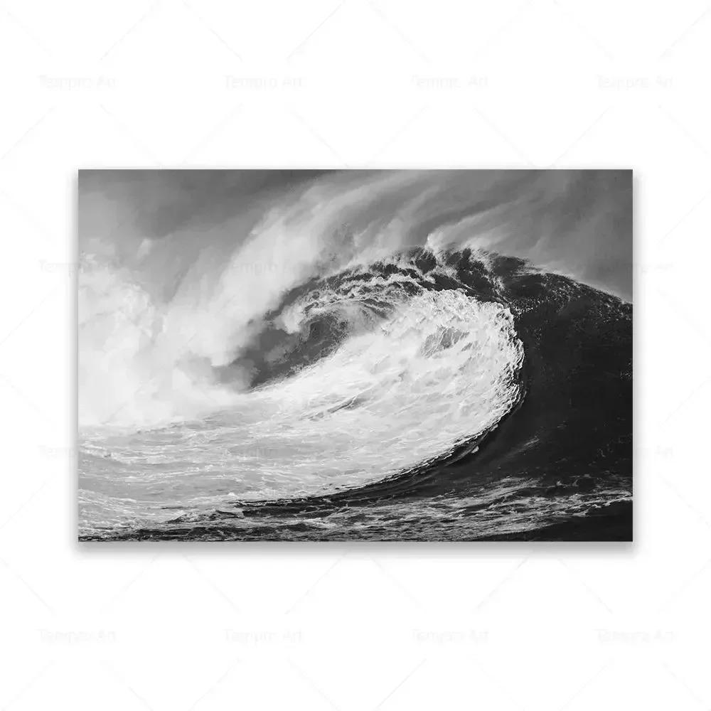 Black White Poster Ocean Sea Wave Nature Landscape Aesthetic Canvas Painting Posters and Prints For Living Room Decoration
