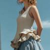 Women Sleeveless Casual Peplum Hem Top Round Neck Relaxed Fit Ruffle Bottom Blouse Lightweight Tank Shirt for Daily Wear