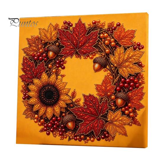 Funkelnde Herbstornamente Kürbis Kunst-Kit mit Kunstperlen, Herbstkranz Malerei Ernte Handgemachtes Bastelgeschenk 3D Perlen-Kit für Erwachsene Anfänger, Zuhause