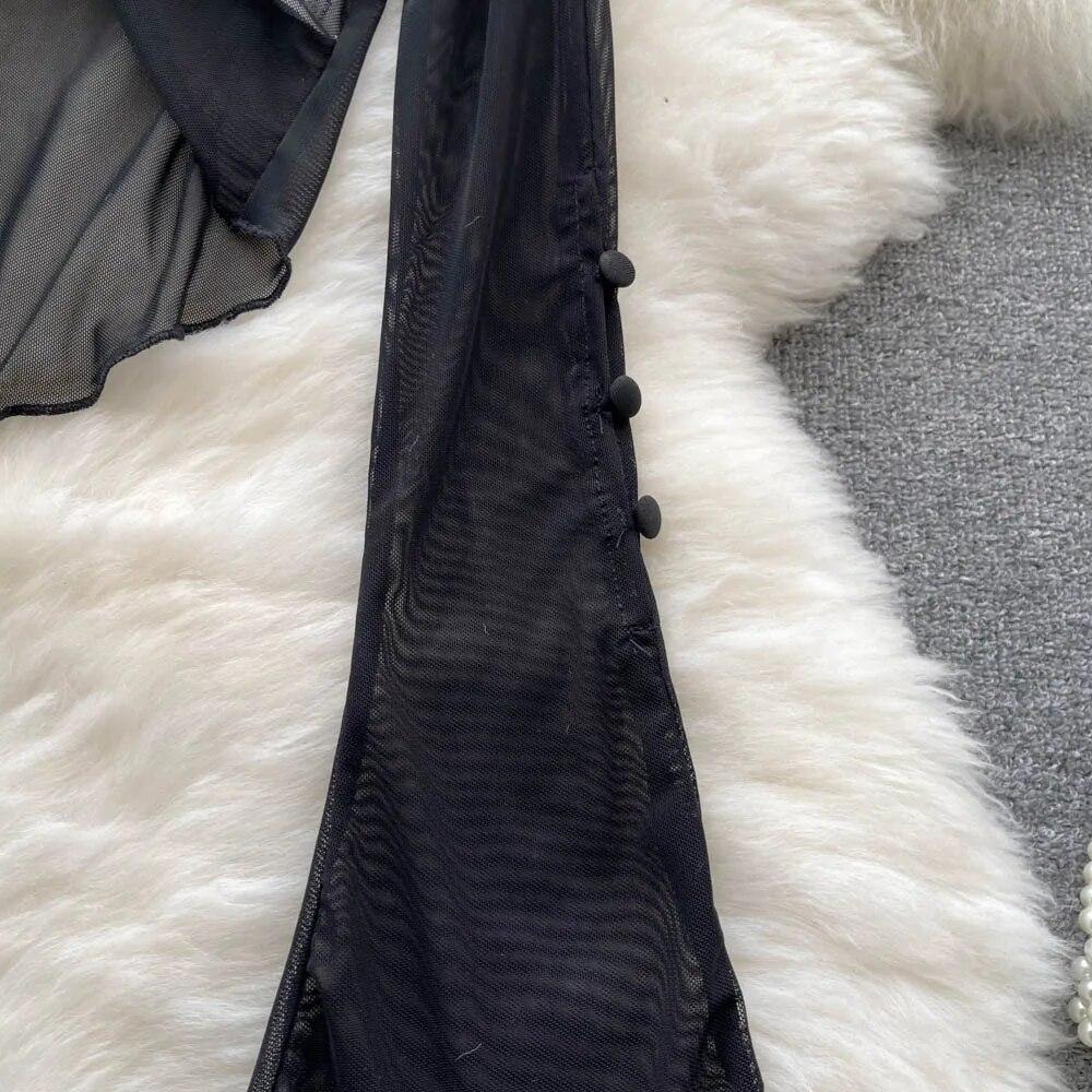 Sexy French sle Retro V-neck Knit cardigan Women Spring/Summer Thin Sunscreen Cover Up Short Long sleeve Bell Sleeve Top