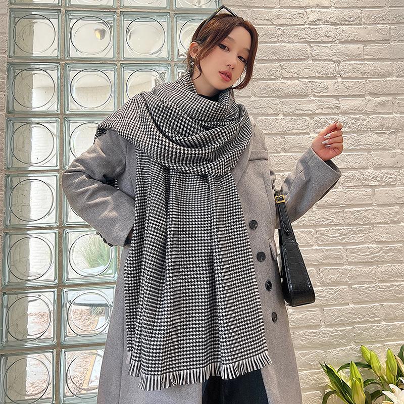 Korean Style Classic Houndstooth Wool Scarf for Women Autumn and Winter Retro All Match Fashion Scarf Warm and Comfortable Cold Protection Shawl