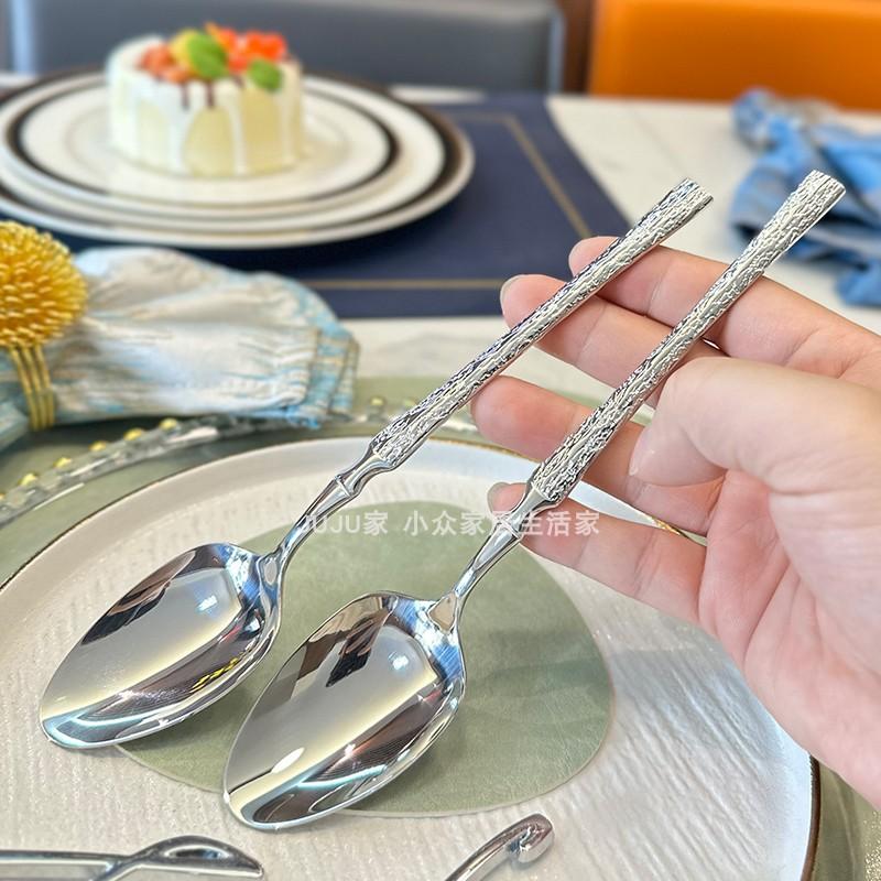Patterned stainless steel small waist knife, fork and spoon set Patterned handle Stainless steel western tableware Patterned round spoon