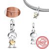 Fit Original Pendant Charm Bracelet Fine Zircon 925 Sterling Copper Sweet Lovely Happy Boy Girl Love Pink Heart Robot DIY Beads