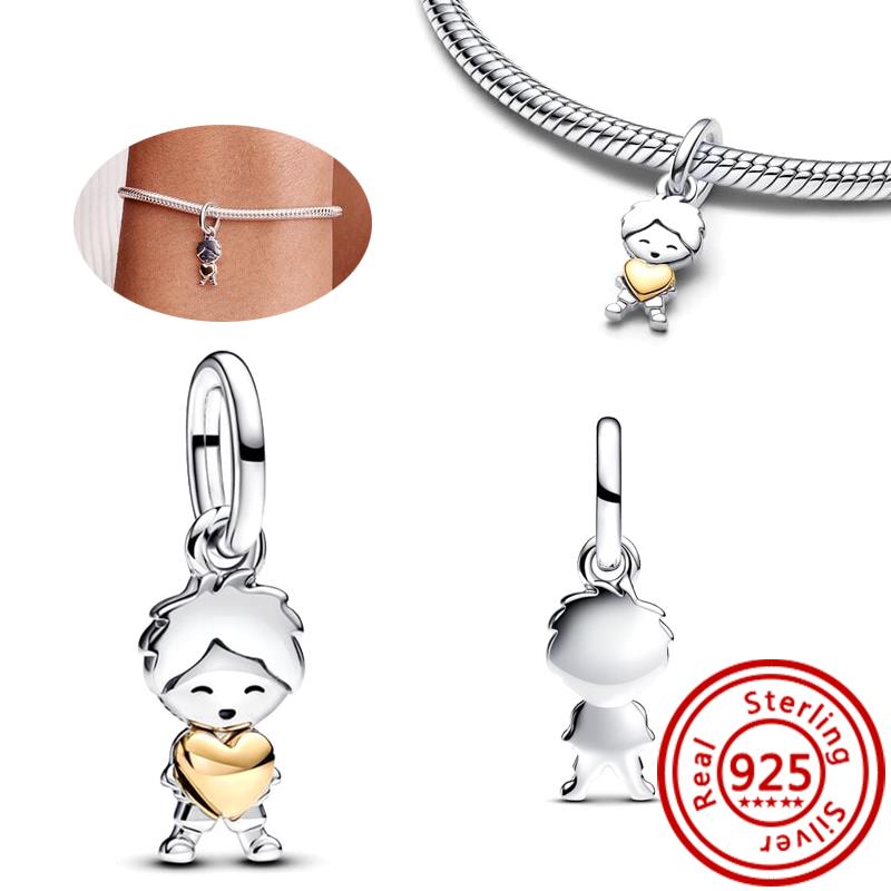 Fit Original Pendant Charm Bracelet Fine Zircon 925 Sterling Copper Sweet Lovely Happy Boy Girl Love Pink Heart Robot DIY Beads