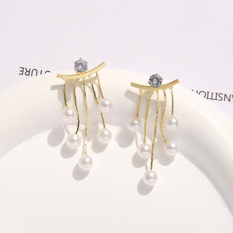 925 Silver Needle Korean Fashion Pearl Tassel Earrings For Women Jewelry Trending New Luxury Women's Zircon Pearl Earrings