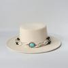 TurquoiseFedora Hat Women Men Autumn Winter Classic Felt Wide Brim Flat Top Jazz Panama Hat Casual Party Church Hat