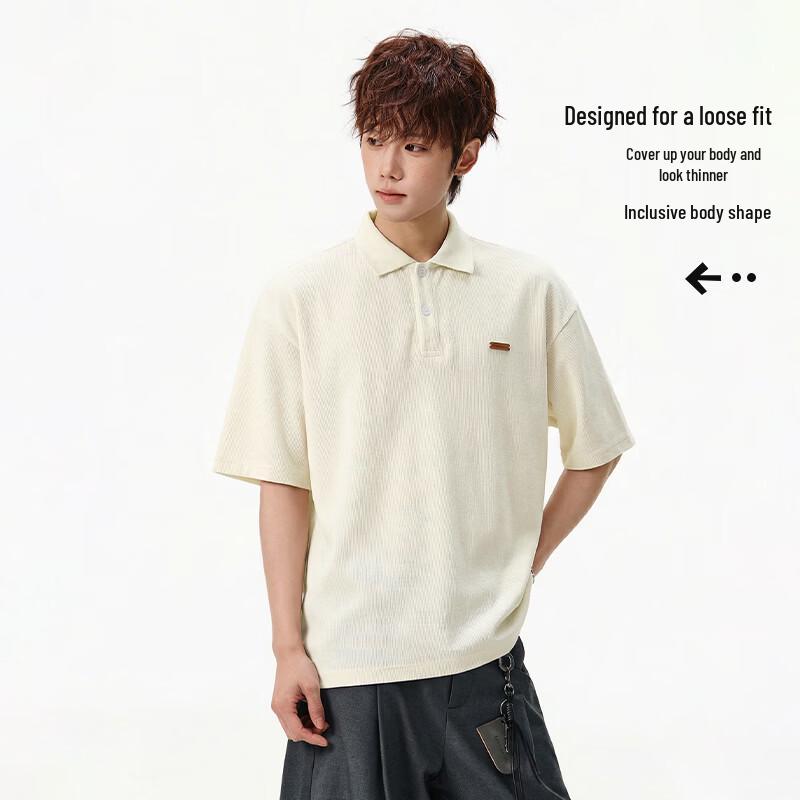 MEDE Men's Japanese Retro Loose Fit Short Sleeve Polo Shirt