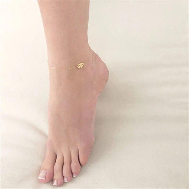 Bracelet de cheville en forme de feuille pour femme, couleur or et argent, style bohème, Vintage, chaussures de jambe, bijoux de pied, nouvelle collection été 2021