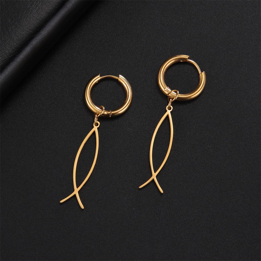 EUEAVAN Stainless Steel Ichthys Jesus Fish Dangle Earrings for Women Men Christian Symbol Hoop Earrings Amulet Religious Jewelry