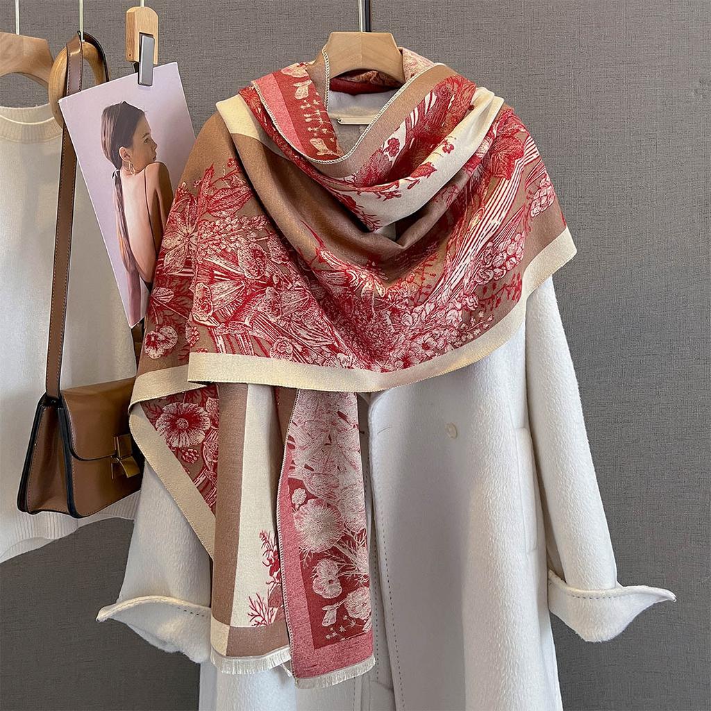 Winter Cashmere Scarf Women Luxury Floral Print Female Shawl Wrap Elegant Poncho Lady Thick Warm Blanket Gift Echarpe Pashmina