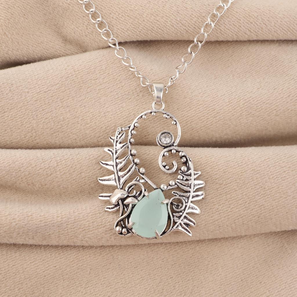 Aqua Chalcedony Gemstone 925 Sterling Silver Handcrafted Unique Pendant 1.8" CP-42-18