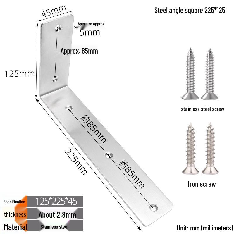 Thickened Stainless Steel 90° L-Shaped Bracket for Furniture and Shelves