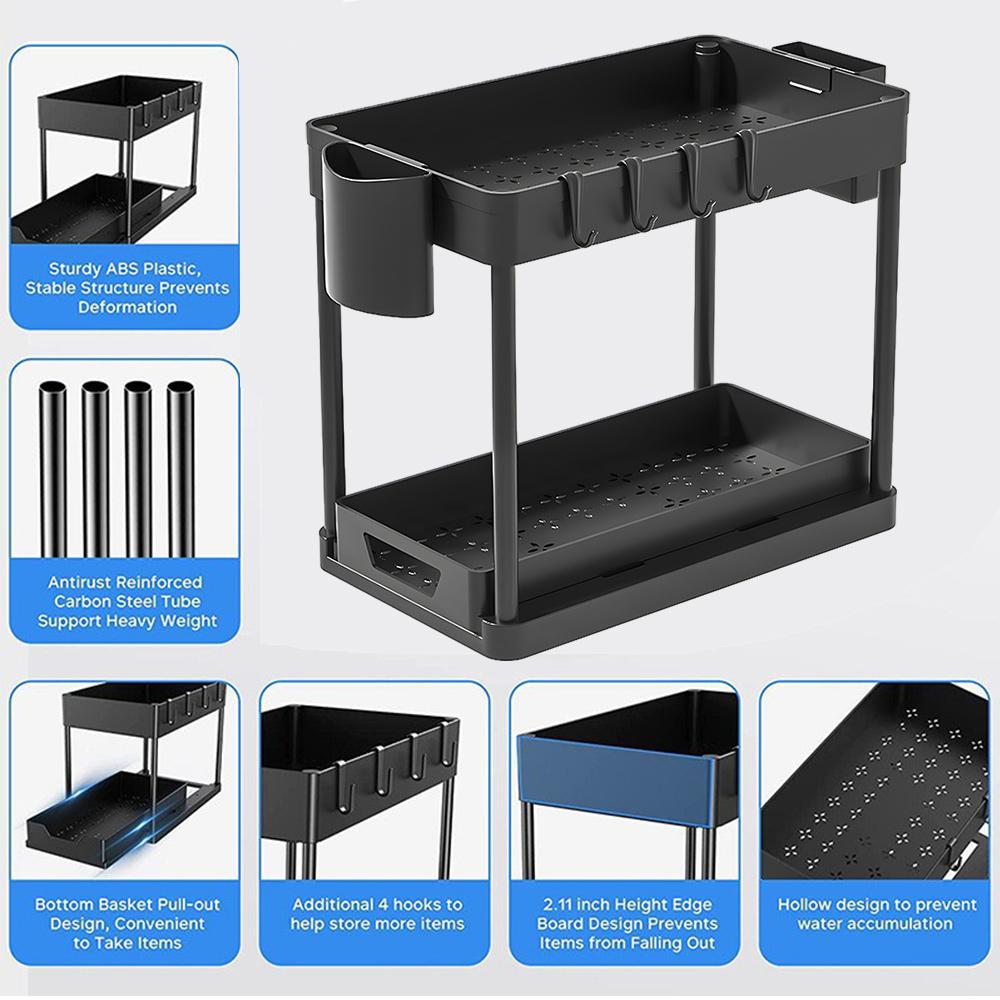 Under Sink Organizer and Storage Rack Table Single Pull-out Storage Rack Bathroom Storage Rack Tiered Shelf Kitchen Storage Rack