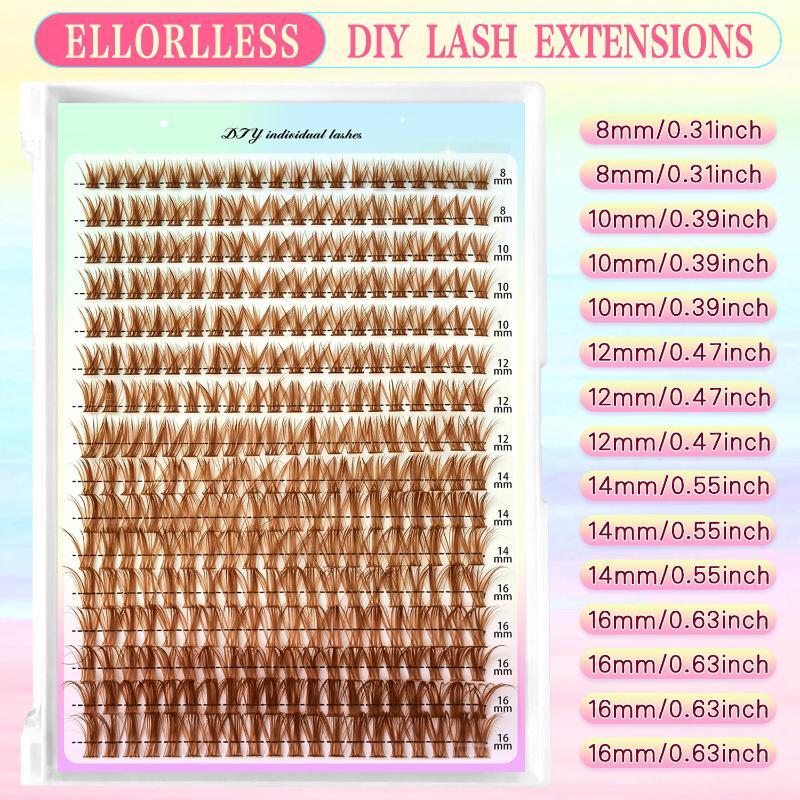 Brown DIY Lash Cluster Kit Soft Fluffy Warm-Toned False Lashes Match Light Brown Hair for Cosplay
