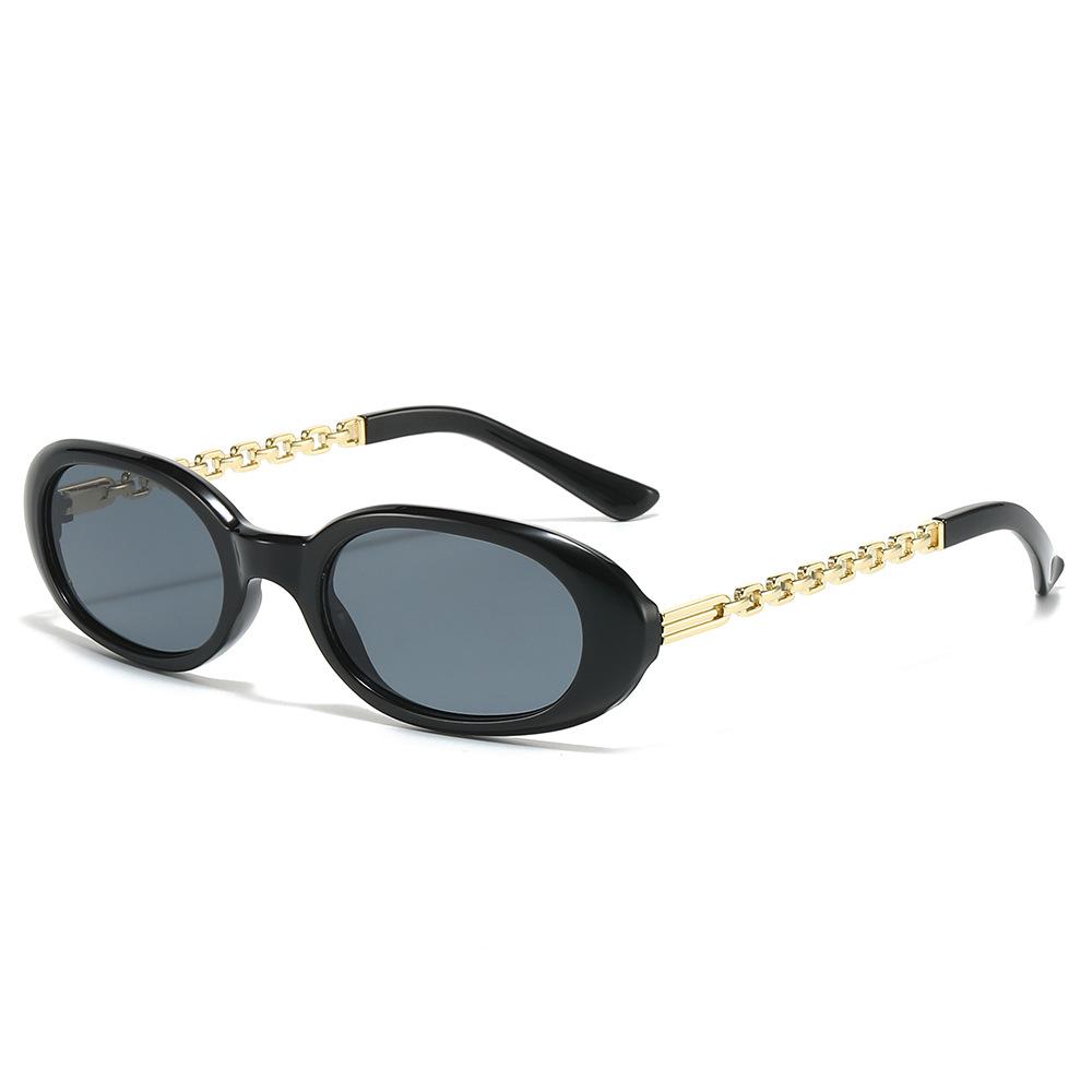 

Retro Leopard Print Small Frame Oval Women Sunglasses Personality Brand Chain Temple Design Trendy Men Sun Glasses Uv400 as picture