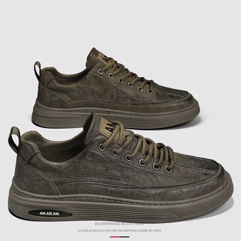 2025 autumn and winter new men's shoes leather breathable casual shoes Korean version fashion trendy shoes men's low-top thick baseplate shoes