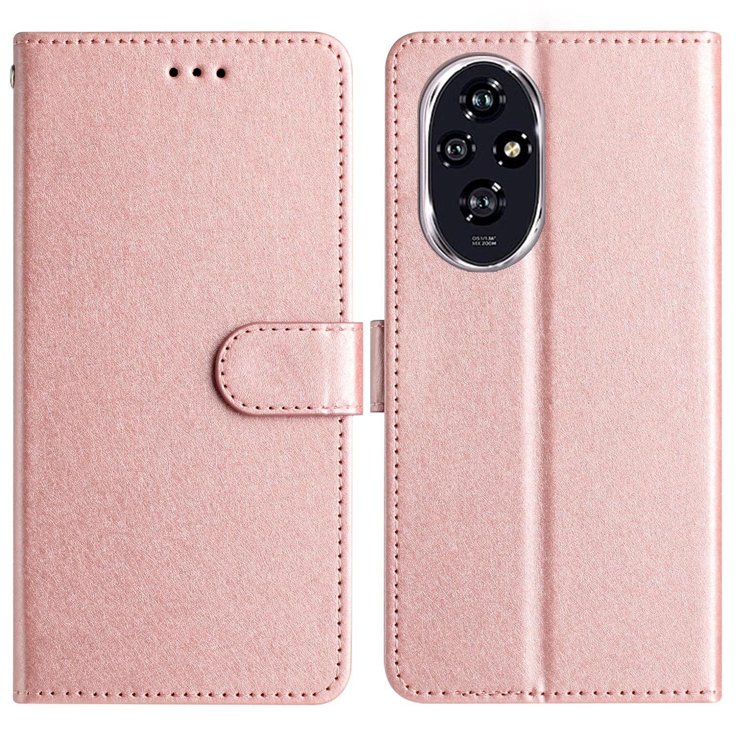 

For Honor 200 5G Phone Case Full Protection Leather Silk Texture Wallet Cover Rose Gold