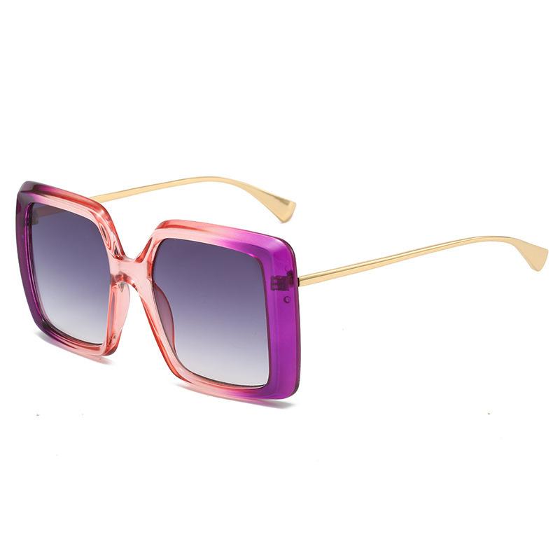 Simple Square Elegant Large Frame Sunglasses Gradual Change Color Metal Thin Leg Glasses