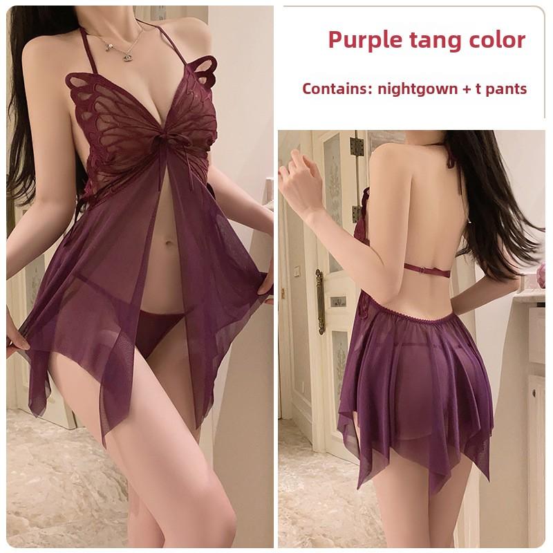 Sex Underwear Pure Desire Wind Perspective Mesh Sexy Butterfly Hot Large Size Nightdress Women's Uniform Suit