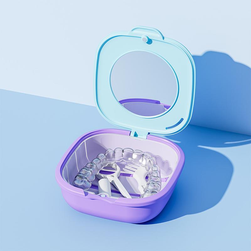 Retainer Case With Built-in Mirror Portable Denture Storage Box For Invisalign Aligners Braces Mouth Guard