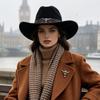 Wide Brim Western Cowboy Hat Ox Head Decorative Studded Leather Cap Tibetan Style Top Hat  Party
