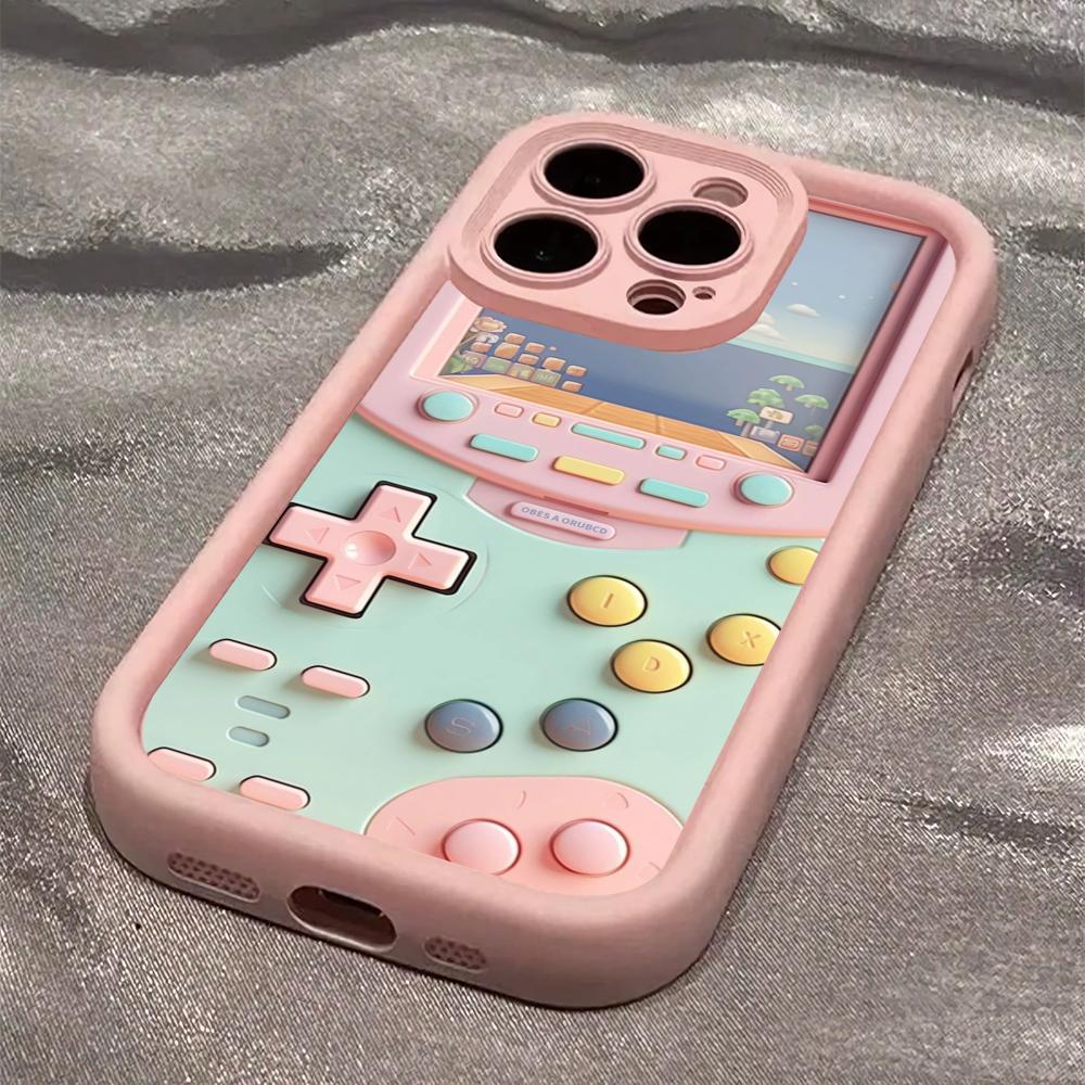 Pink Game Console 2D Pattern Phone Case Suitable for iPhone 17 16 15 14 13 12 11Pro/Max/Plus Anti Drop and Shockproof Back Cover