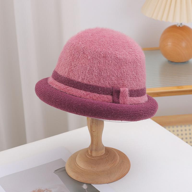 

Color-blocking Korean Version Autumn and Winter New Hat for Women Fashion Striped Fisherman Hat Winter Versatile Pot Hat Trendy and Warm Bucket Hat average size